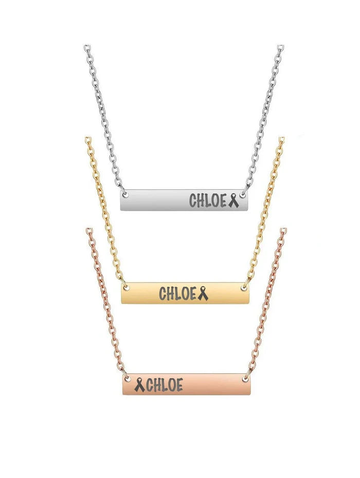 Engraved Bar Pendant | Ribbon Necklace With Adjustable Chain Length