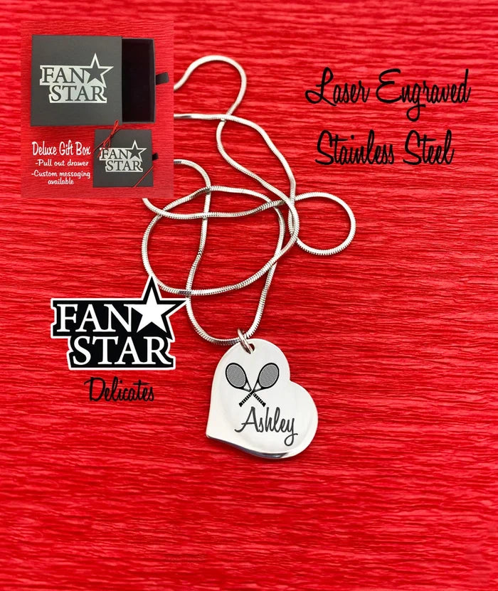 Engraved Stainless Steel Tennis Heart Pendant Necklace