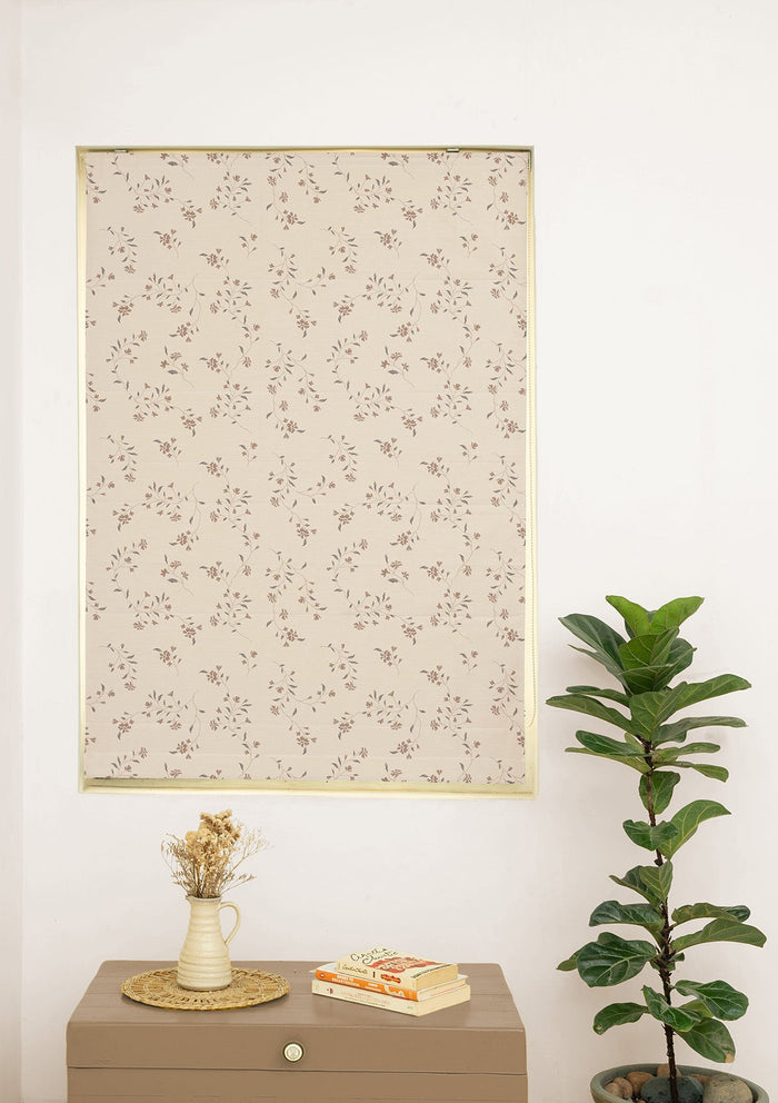 Field Brown Floral Printed 100% Cotton Sheer Blind For Bedroom | Room Darkening