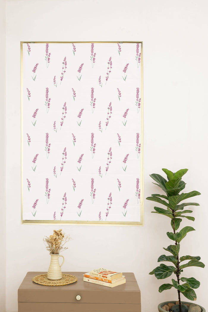 Fields of Lavender 100% Customizable Cotton floral blind for kids room - Room darkening - Lavender