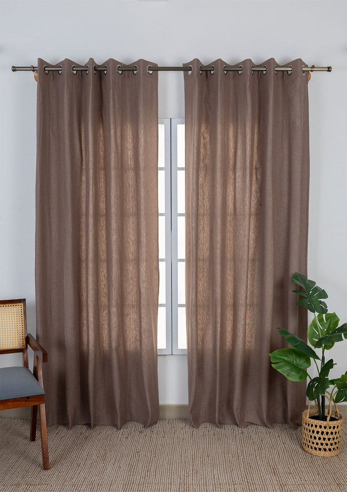 Fig Brown Solid Linen Cotton Blend Textured Curtain For Livingroom / Bedroom | Room Darkening | Single Piece