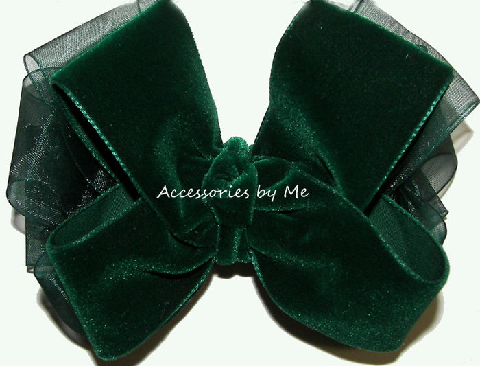 Hunter Green Velvet Organza Hair Bow