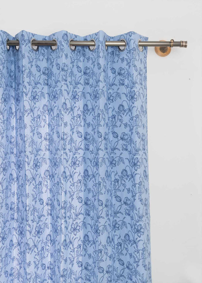 French Farmhouse 100% cotton floral curtain for living room - Room darkening - Blue - Single Piece
