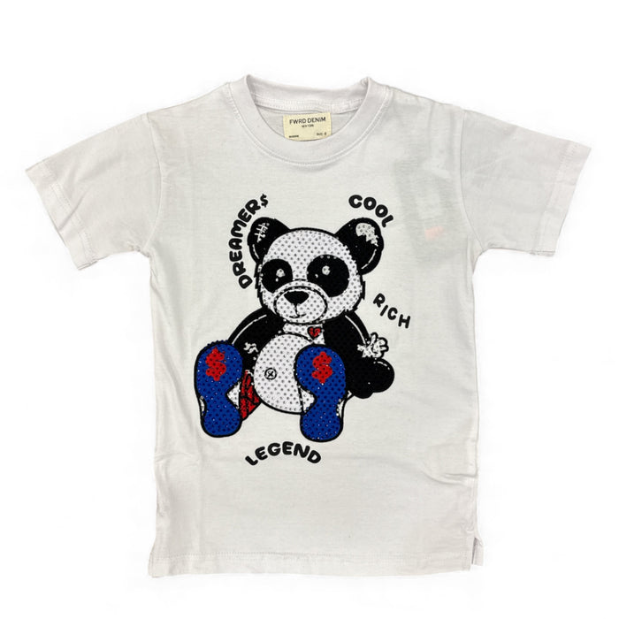 FWRD Kids white panda rhinestone T-shirt for kids with panda graphic and rhinestone details, casual and stylish kids' tee