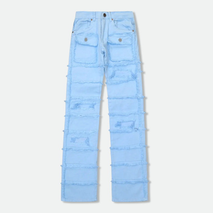 FWRD Static Layer Twill Stacked Denim jacket in Carolina Blue, showcasing layered twill fabric and denim texture.