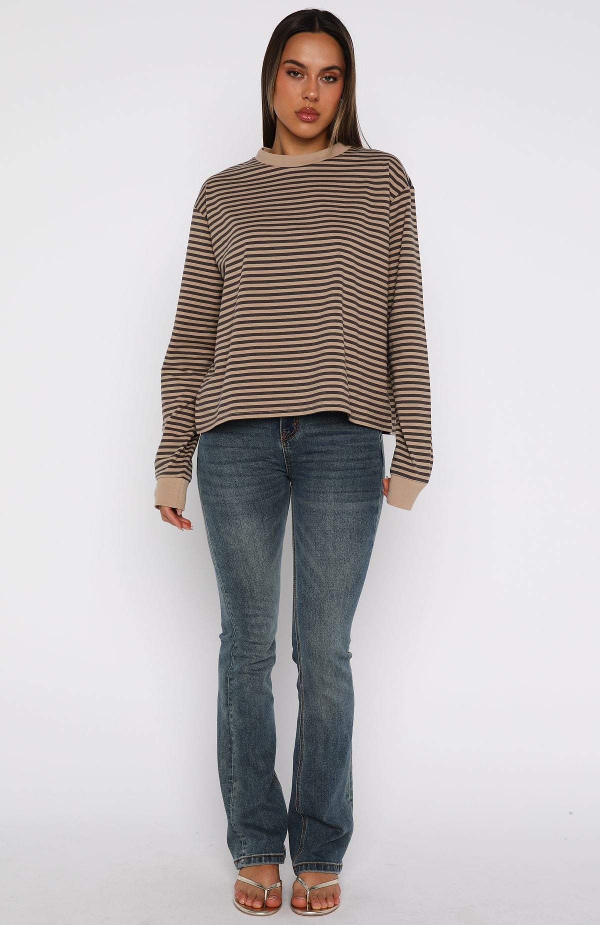 Catch The Drift Long Sleeve Tee Chocolate/Tan Stripe