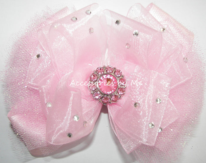 Glitzy Light Pink Tutu Hair Bow