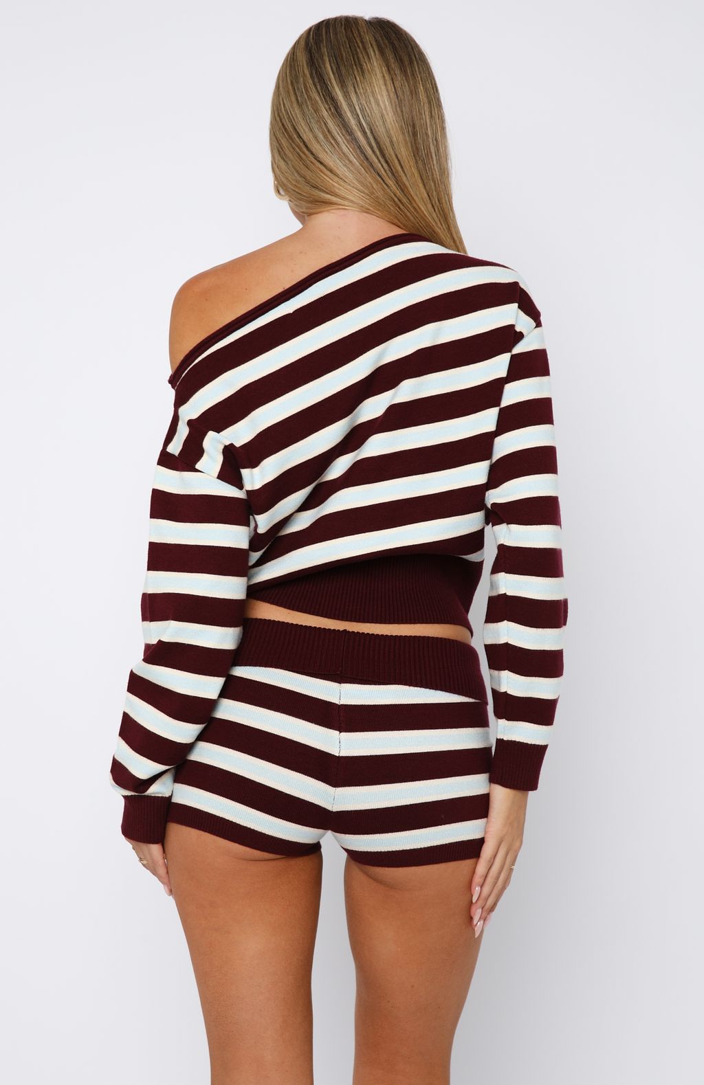 Everything To Everybody Booty Shorts Burgundy Stripe