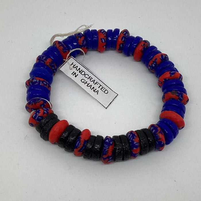 Blue and black spacers red blue black beads