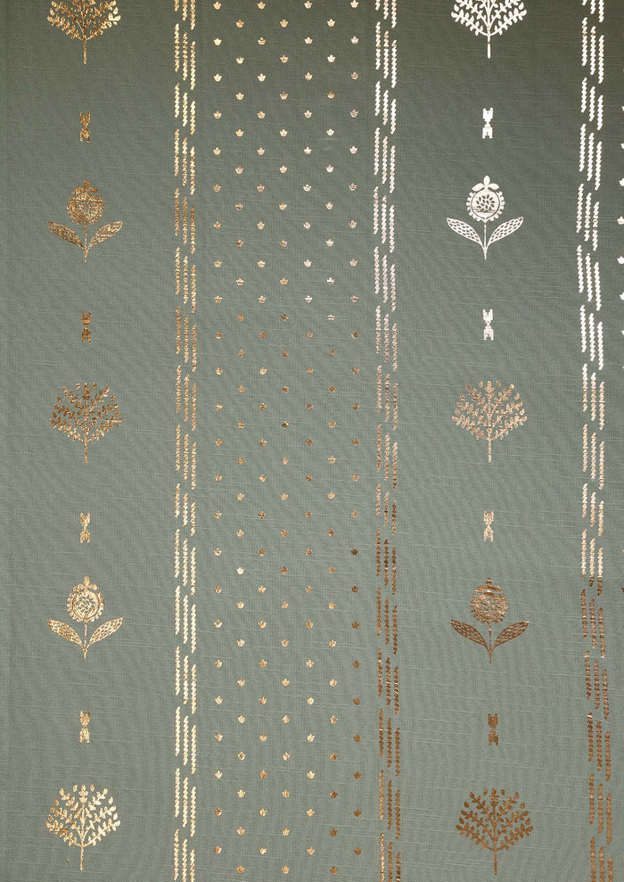 Iniya Green & Copper | 100% Cotton Foil Print | Room Darkening Fabric