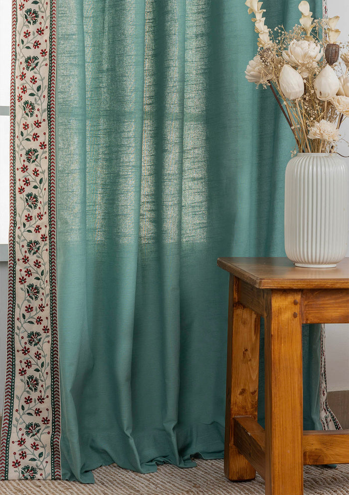 Kadamba Aqua blue Embroidery Cotton Fabric