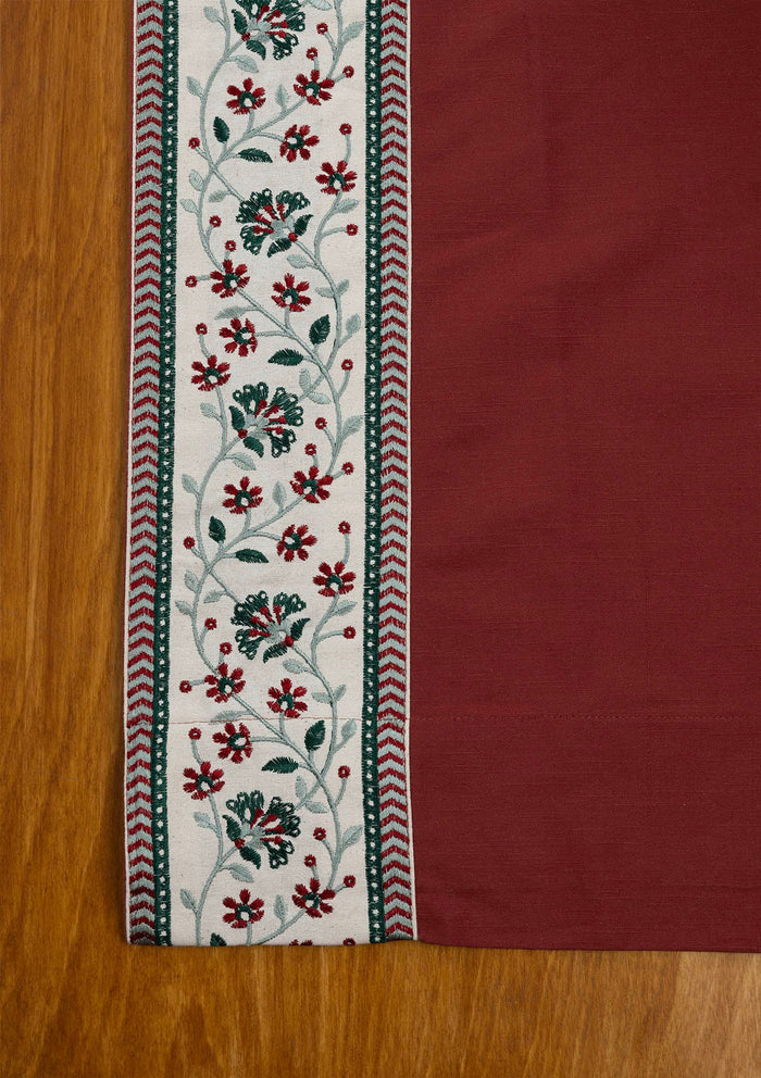 Kadamba Crimson Red Embroidery Cotton Fabric