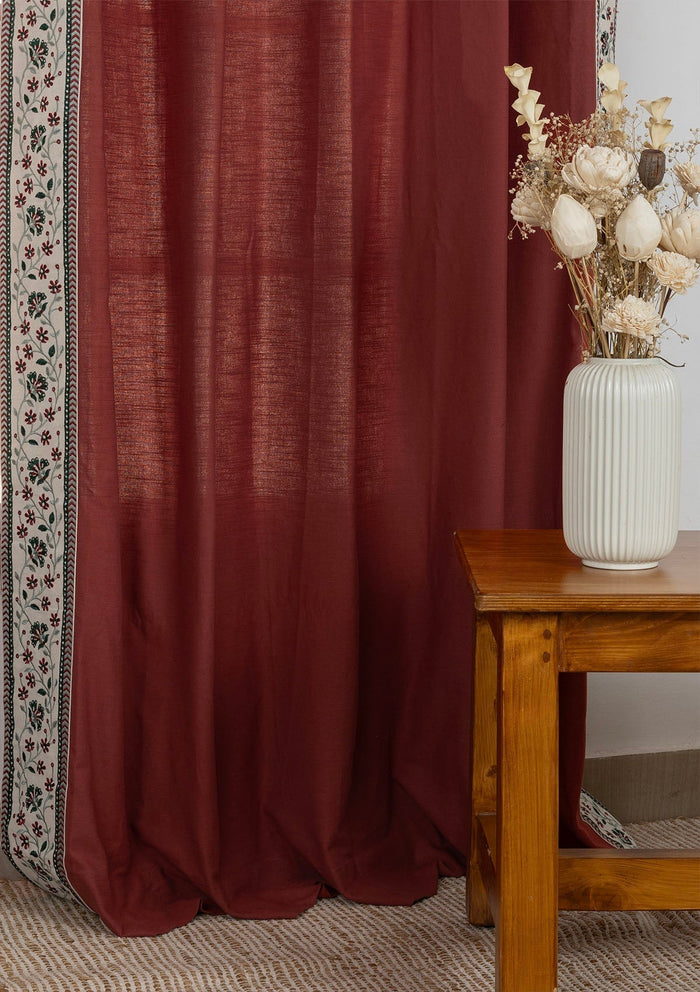Kadamba Crimson Red Embroidery Cotton Fabric