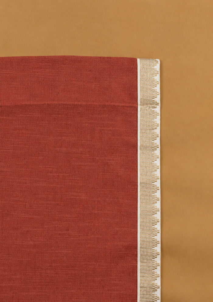 Kinari Brick Red & Gold Ethnic 100% Cotton Textured Curtain For Livingroom / Bedroom | Room Darkening | Single Piece
