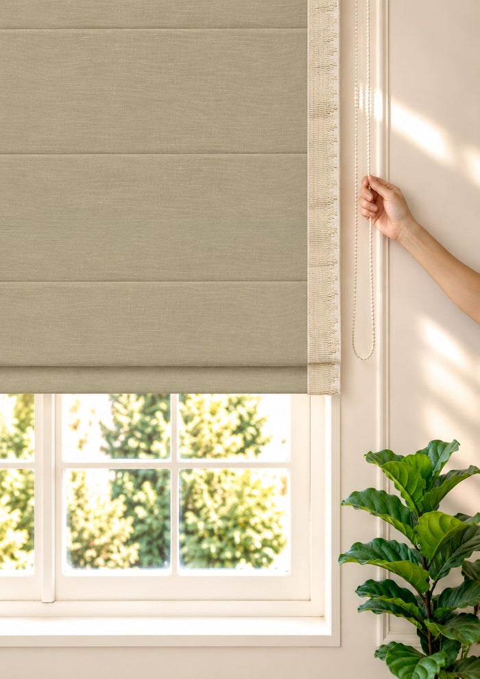 Kinari Herb Green & Gold Ethnic 100% Cotton Textured Blind For Livingroom / Bedroom | Room Darkening