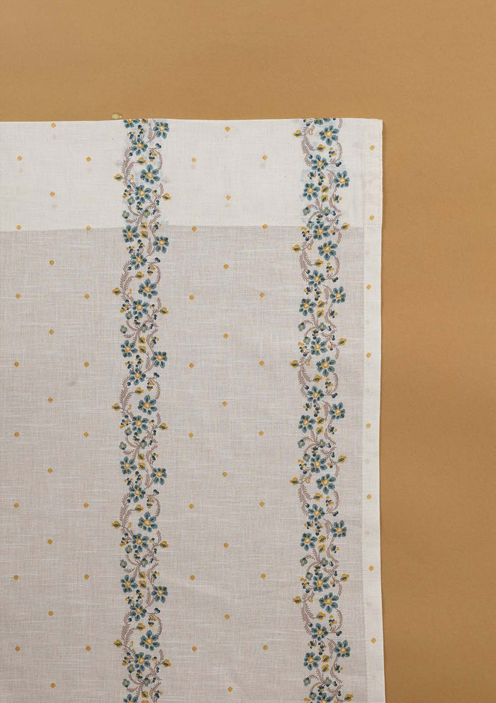 Kodi Teal Floral 100% Cotton Sheer Printed Curtain For Livingroom / Bedroom | Light Filtering | Single Piece