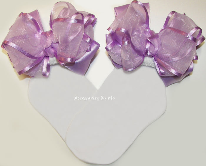 Lavender organza Satin Bow Socks