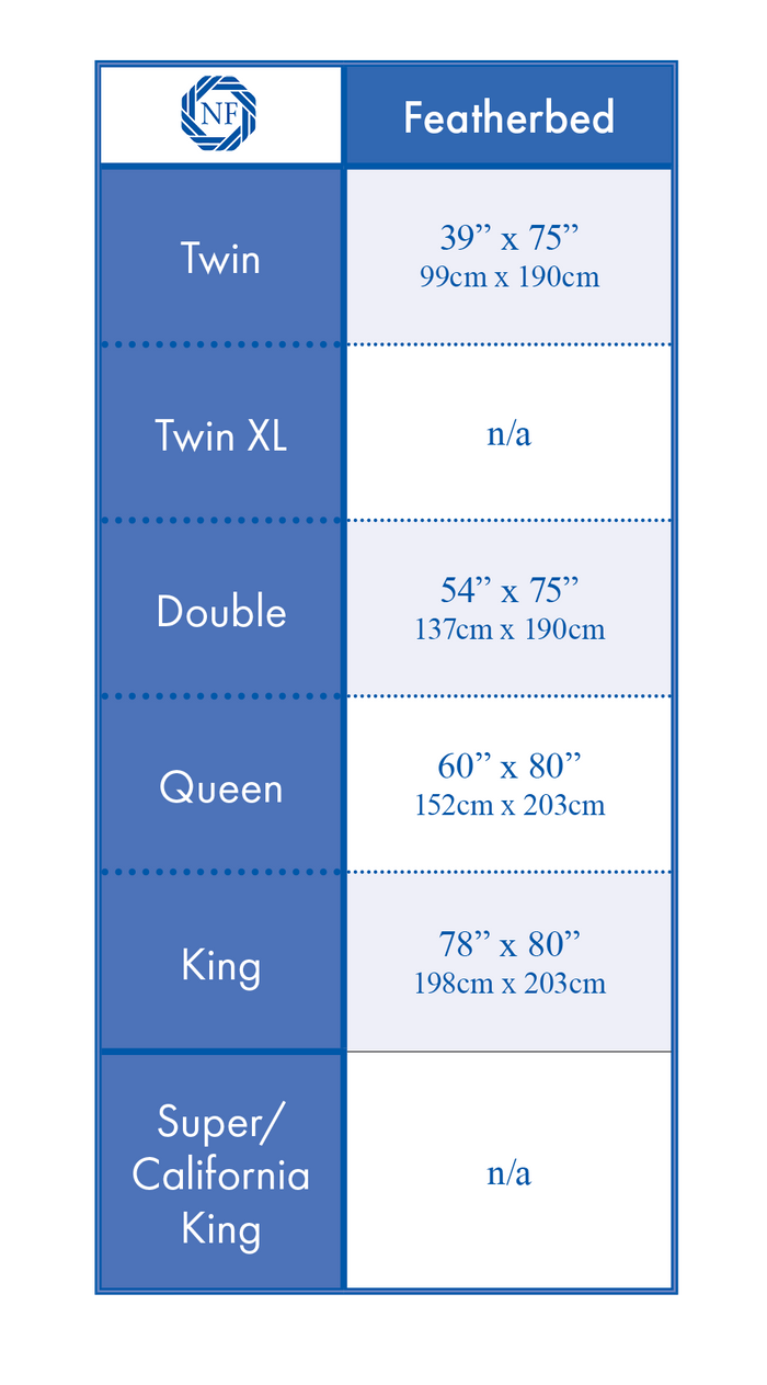 Featherbed SizeChart | Northern Feather Canada