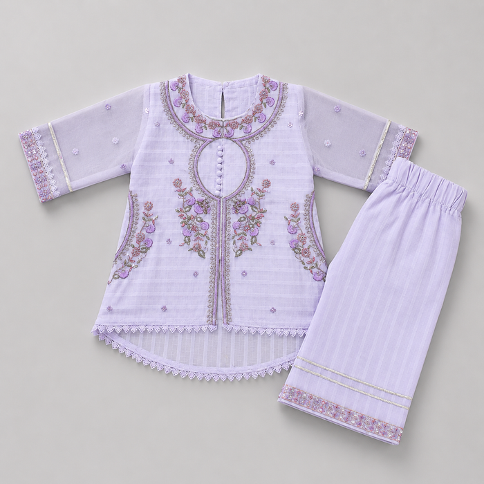 Luxury Floral Embroidered Girls Eastern Set
