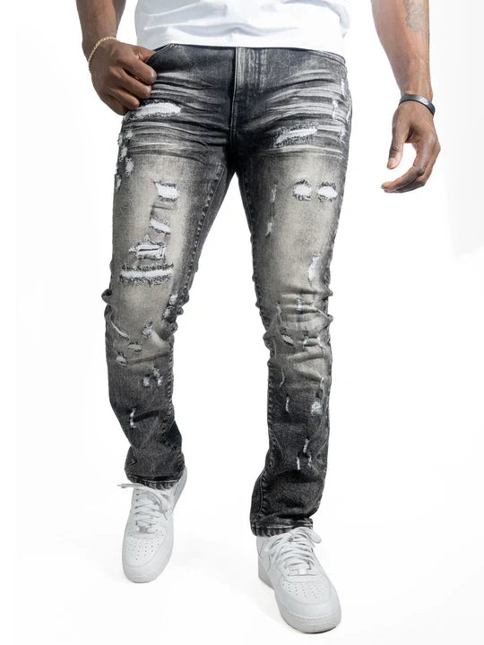 Makobi Bionco slim fit denim jeans in black wash, showcasing the fit and detailed stitching on a clean background.