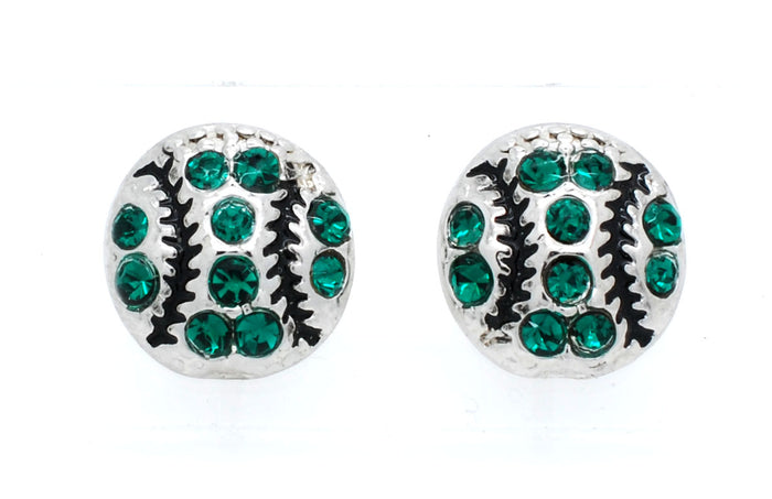 Mini Baseball Softball Crystal Post Earrings
