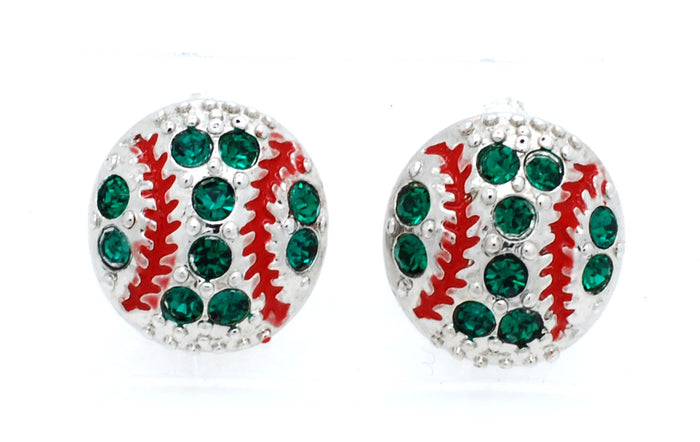 Mini Baseball Softball Crystal Post Earrings