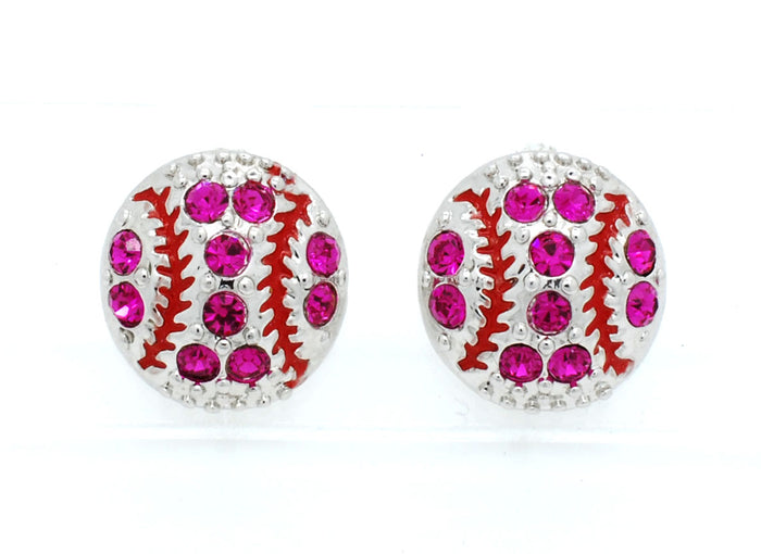 Mini Baseball Softball Crystal Post Earrings