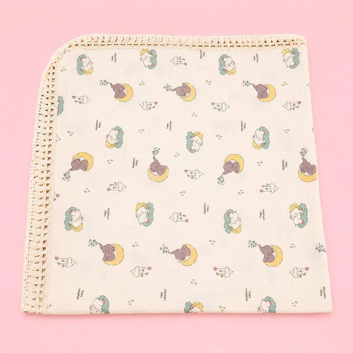 Muslin Baby Swaddle  – Cute Elephant & Moon Print | Soft & Cozy Baby Bedding