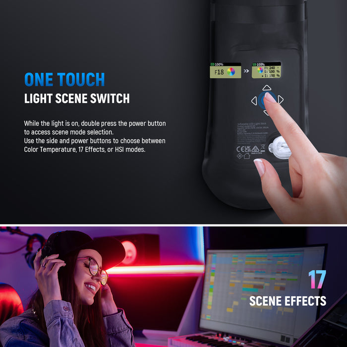 This soft TPU light wand features the side and power bottons.
