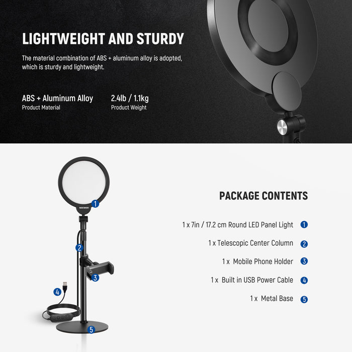 NEEWER BASICS R06 7" Desktop Phone Selfie Round LED Light Kit