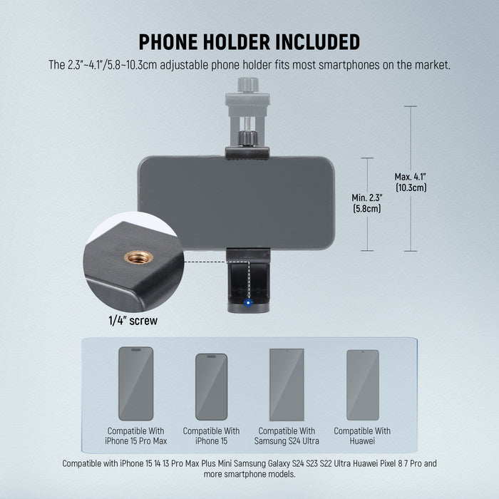 NEEWER TP05 Aluminum Alloy Tripod Monopod Kit includes a phone holder.