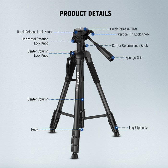 Product details of the NEEWER TP05 Video Tripod Monopod