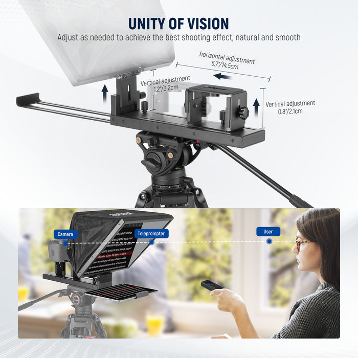 The teleprompter screen can be adjusted vertically