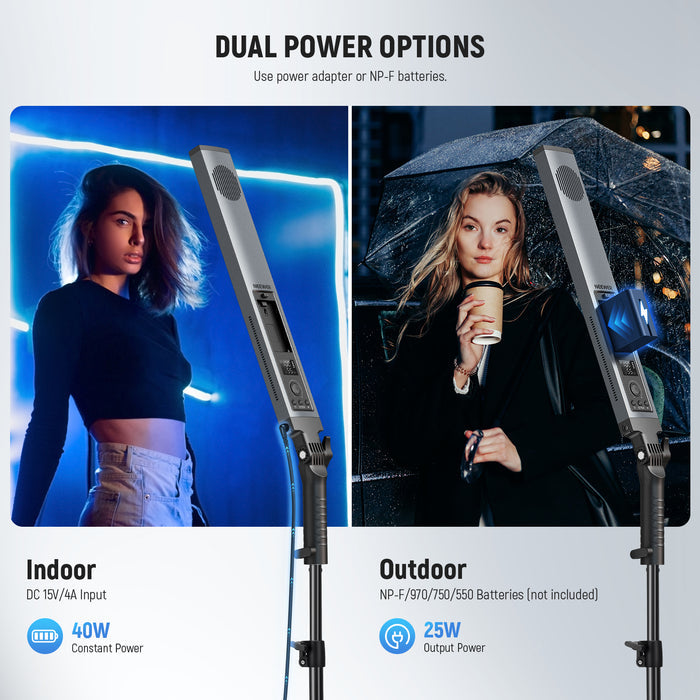 NEEWER BH20B Handheld LED Video Light Stick Kit offers dual poewer options.