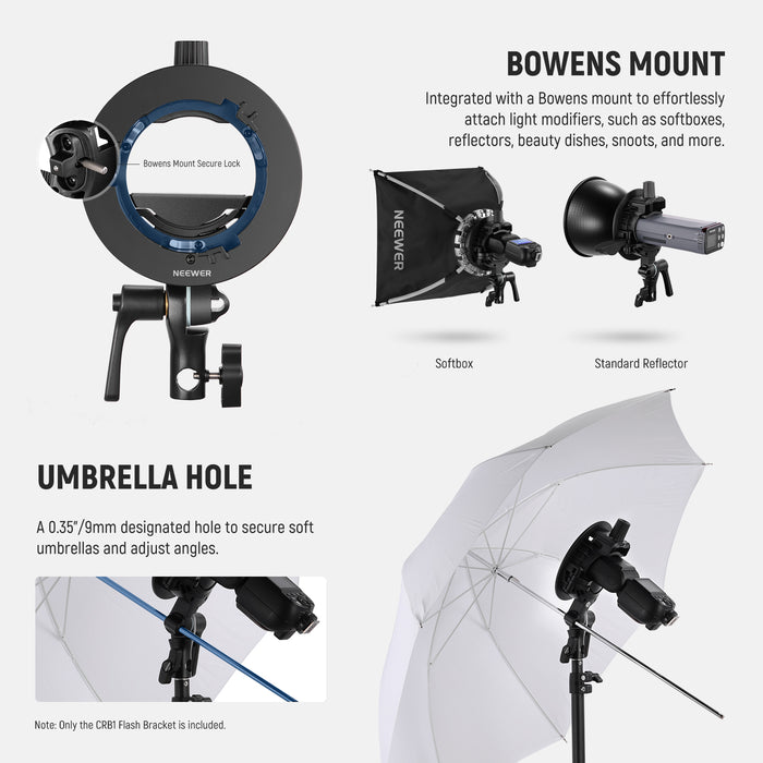 NEEWER CRB1 S Type Bowens Mount Bracket Holder for Round Square Head Flash