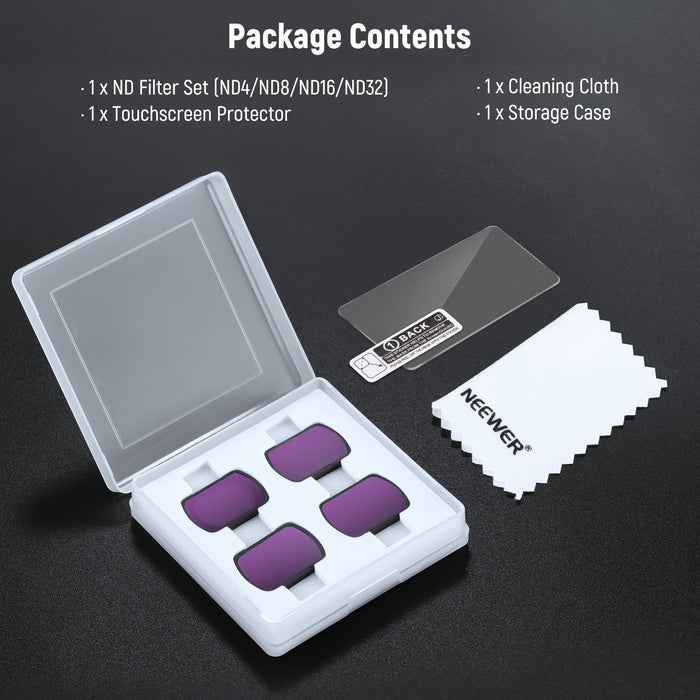 NEEWER FL-B02 4-Pack ND Filter Kit for DJI Osmo Pocket 3 / Pocket 4 & Xtra Muse