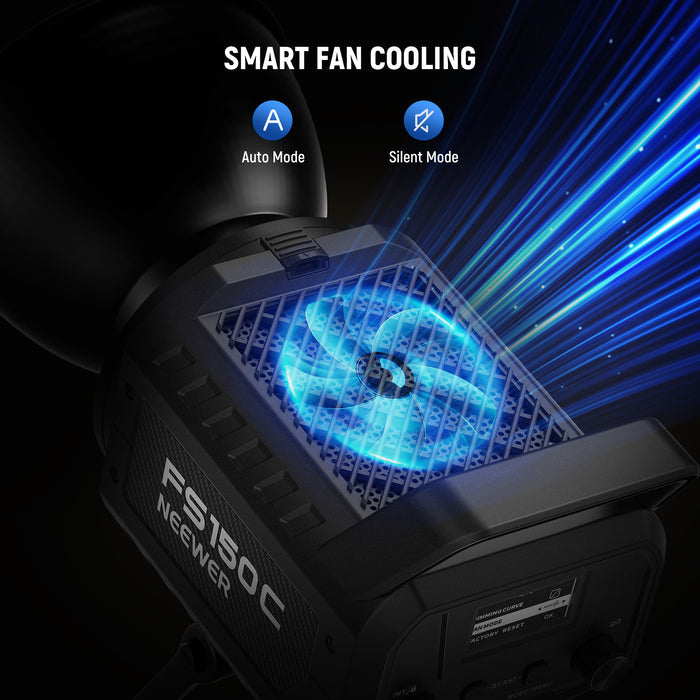 NEEWER FS150C RGB LED Video Light is equipped with a smart cooling fan.