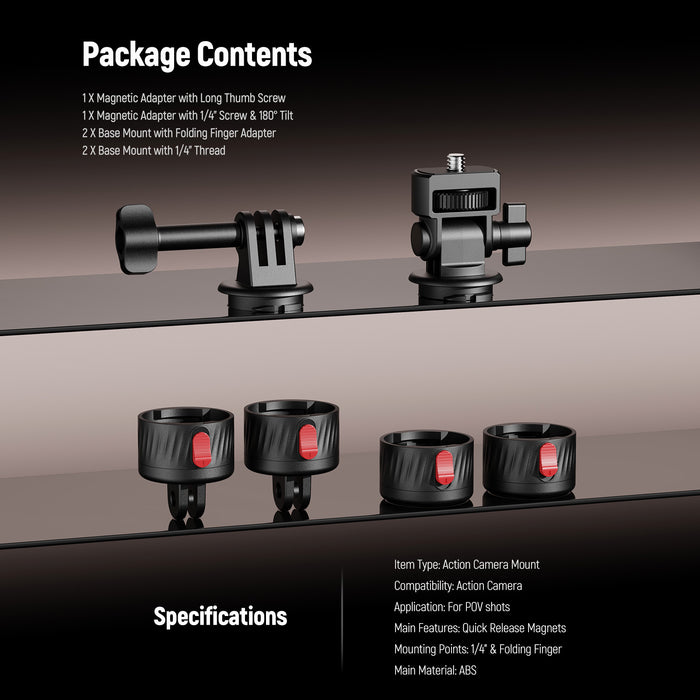 Package Contents and Specifications of the NEEWER GP-24 4 In 1 Action Camera Mount Kit