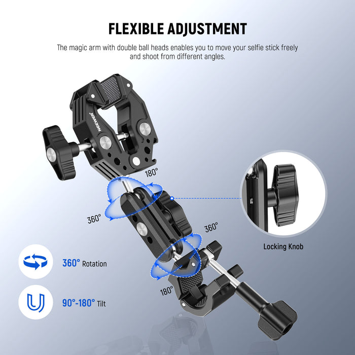 Adjust the two 360° rotatable ball heads on the magic arm for optimal shooting flexibility.