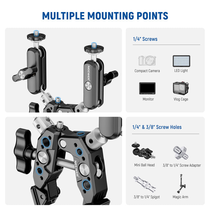 NEEWER Heavy Duty Super Clamp with Two 360° Dual Ball Head Magic Arms