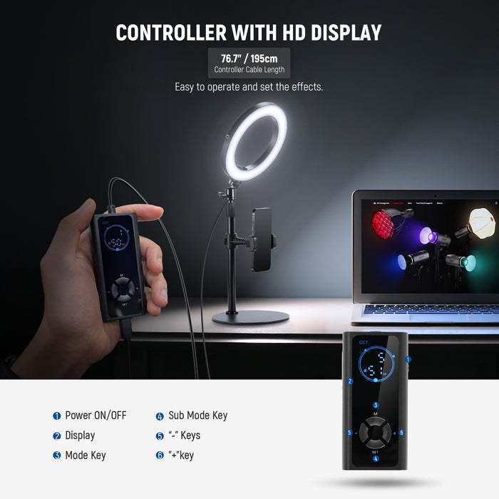 NEEWER RH8B Desk Ring Light with Stand can be controlled with HD display.