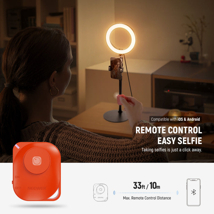 Use the wireless remote to control the NEEWER RH8B Desk Ring Light with Stand