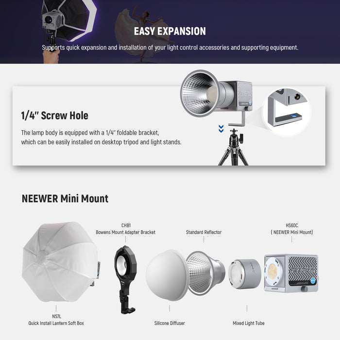 This handheld video light body is equipped with a foldable bracket.