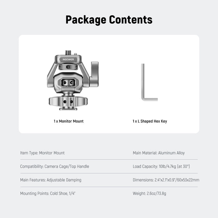 Package Contents of the NEEWER MA017 Camera Monitor Mount & Cold Shoe