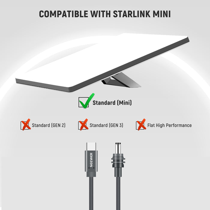 NEEWER NC013 100W PD USB C to DC Power Cable is compatible with Starlink Mini.