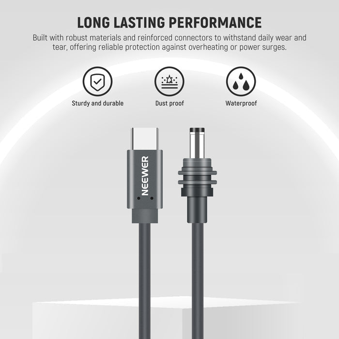 NEEWER NC013 100W PD USB C to DC Power Cable features robust materials and reinforced connectors
