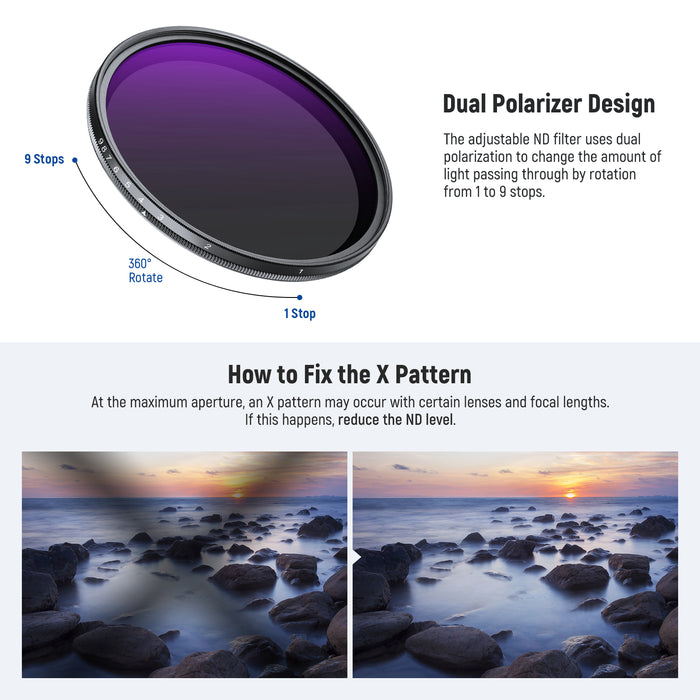 NEEWER ND2-400 (1-9 Stops) Variable ND Filter with Lens Cap