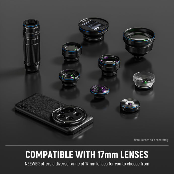 NEEWER PA051 Black Case for Xiaomi 14 Ultra with Adapters is compatible with 17mm lenses.