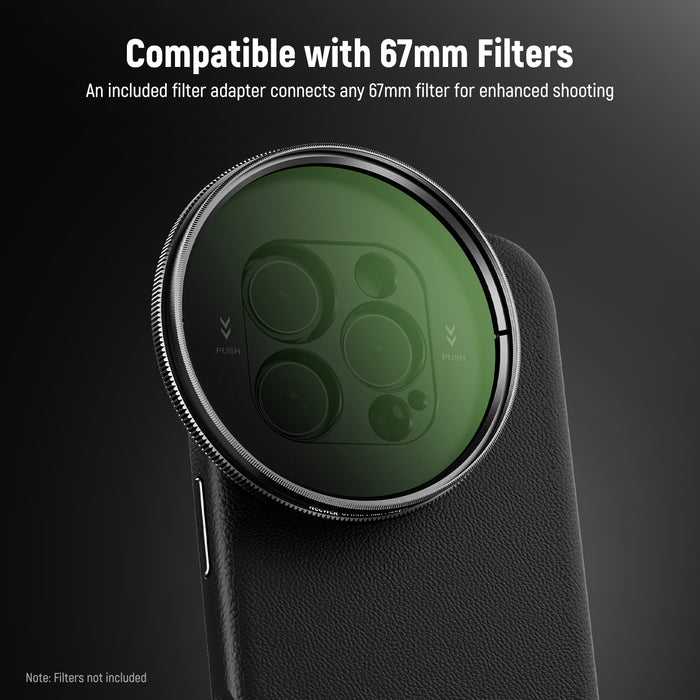 A 67mm filter adapter connects any 67mm filter