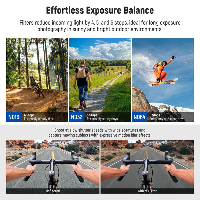 NEEWER PL/ND Filter filters are perfect for long exposure photography in bright sunlight.